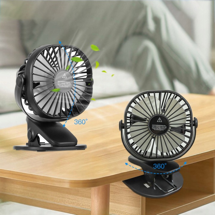 WENTYLATOR BIURKOWY CICHY WIATRAK BEZPRZEWODOWY 3 TRYBY USB TYPC