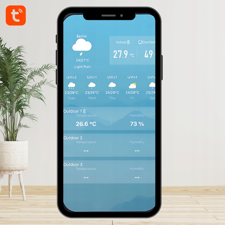 STACJA POGODOWA METEOROLOGICZNA WIFI 3 CZUJNIKI BUDZIK UV hPa TEMP
