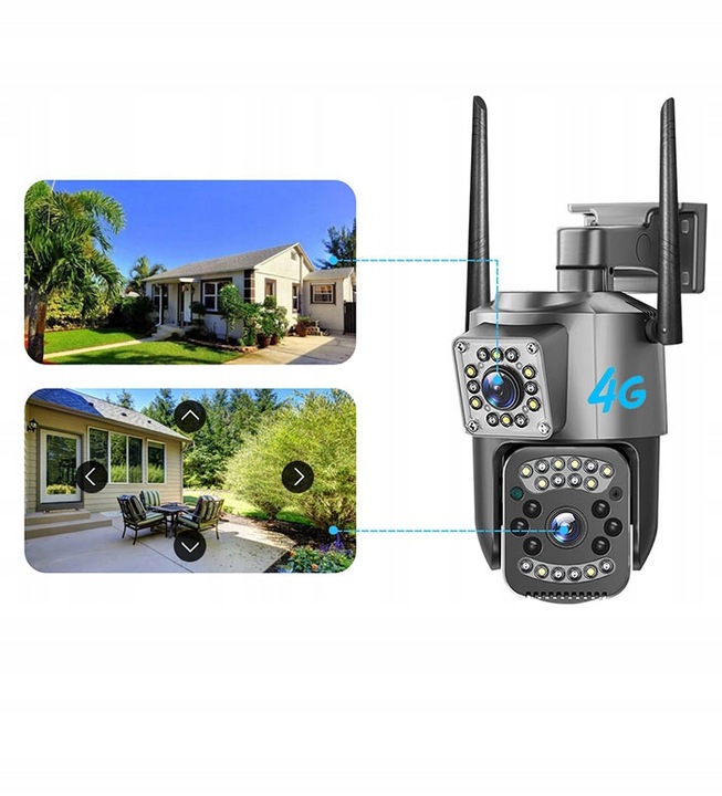 KAMERA OBROTOWA 2xOBIEKTYW 2MP+2MP ZOOM na kartę SIM 4G LTE GSM 2K DETEKCJA