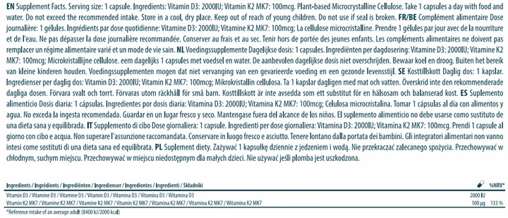 Naturalna witamina D3 2000IU + K2 100mcg Najwyższa Biodostępność