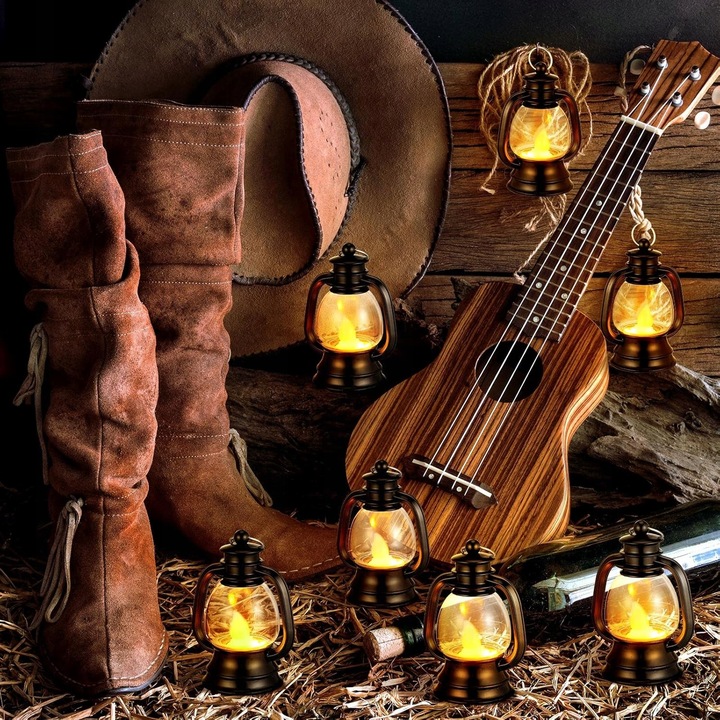 12 szt Mini Latarni w Stylu Vintage, Olejowa, Wisząca Latarnia Naftowa,LED
