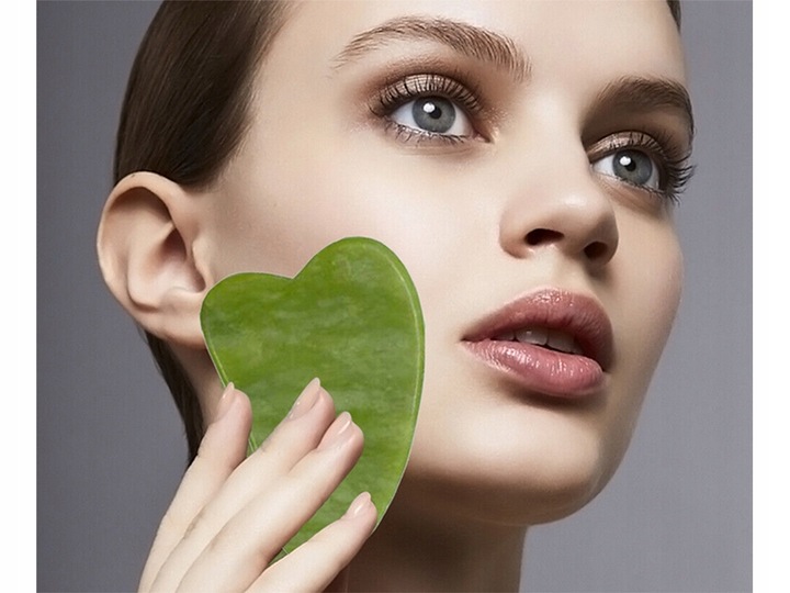 3w1 Masażer do twarzy KAMIEŃ GUA SHA z jadeitu zestaw roller wałek masażu