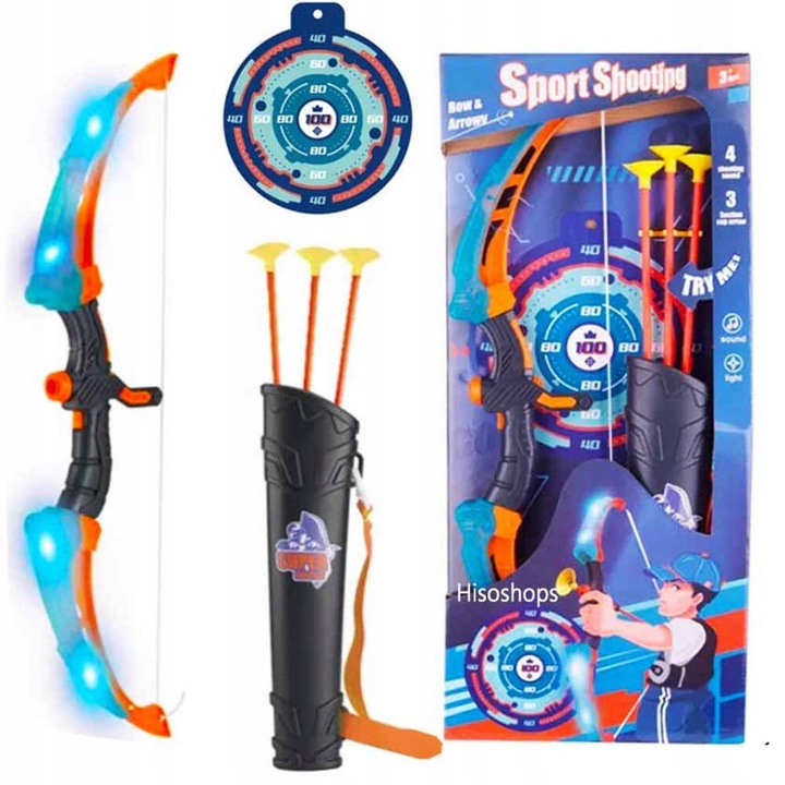 ZESTAW ŁUCZNIKA LED ŚWIECĄCY ŁUK Dla Dzieci STRZAŁY TARCZA Światła Dźwięki