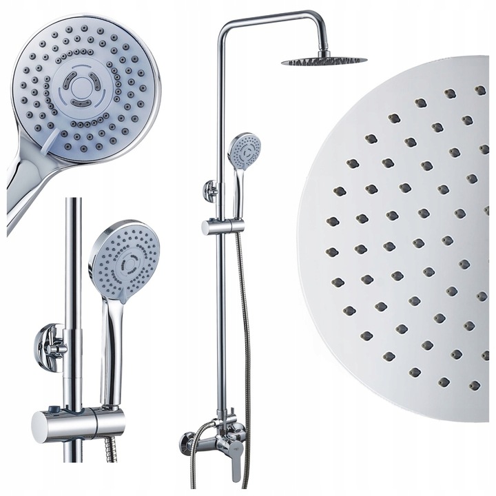 BATERIA PRYSZNICOWA ŁAZIENKOWA ŚCIENNA ZESTAW Z DESZCZOWNICĄ HAVANA CHROM