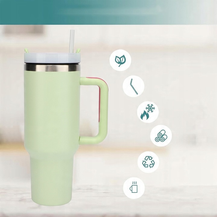 KUBEK TERMICZNY do kawy herbaty TERMOS szczelny ze słomką KAMILLE 1200ml