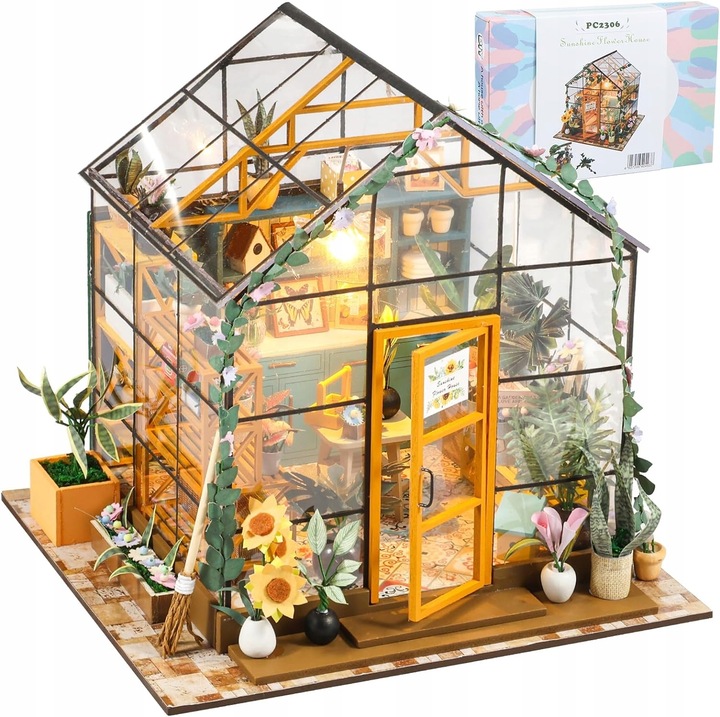 Domek dla Lalek Drewniany LED Piętrowy Retro Model do Złożenia DIY Meble