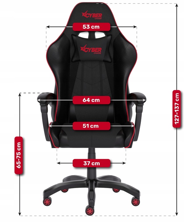 FOTEL GAMINGOWY CYBER CHAIRS SELECT RED - CZARNY - BIUROWY
