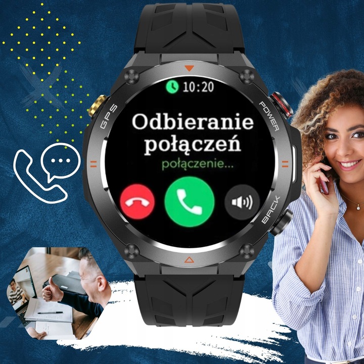 Zegarek męski SMARTWATCH RBN z GPS KOMPASEM BAROMETREM ROZMOWY BATERIA 600