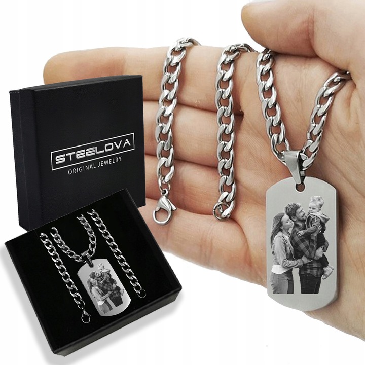 Nieśmiertelnik ze ZDJĘCIEM lub GRAWEREM Stal Nierdzewna +Pancerka