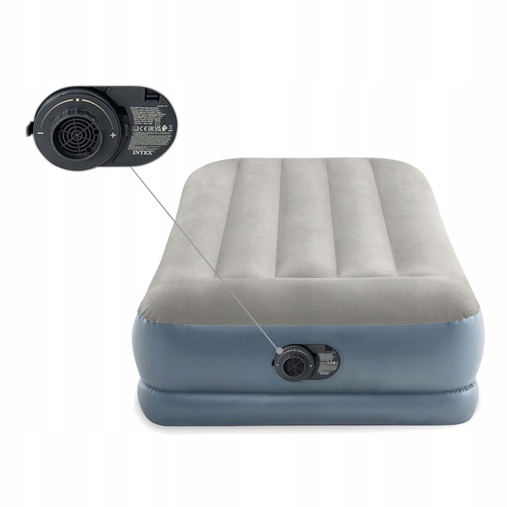 Materac Dmuchany Welurowy Łóżko z Pompką 230V Jednoosobowy Intex 199x99x33
