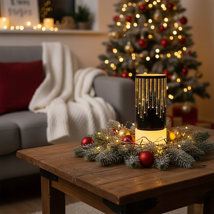 Lampion Świąteczny LED Duży Szklany - Dekoracja Świąteczna Ozdobna Na Stół