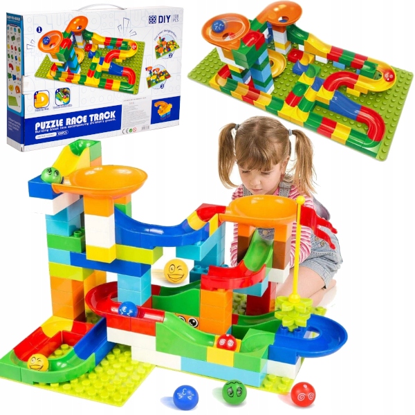 Tor kulkowy labirynt dla kulek kulodrom marble run klocki 108 el