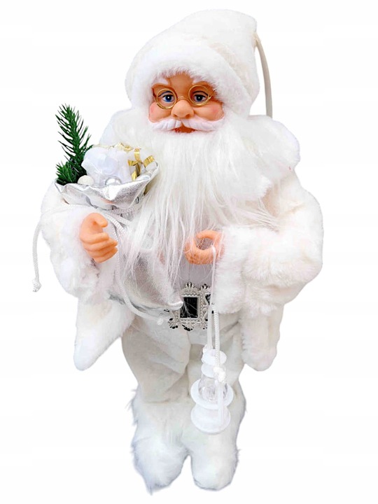 ŚWIĘTY MIKOŁAJ ŚWIĄTECZNY STOJĄCY FIGURKA OZDOBA W BIAŁYM STROJU 45 CM