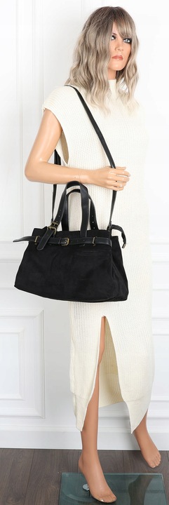 Torebka Damska shopper zamszowa torebka jamnik włoska marka 1255 Czarna