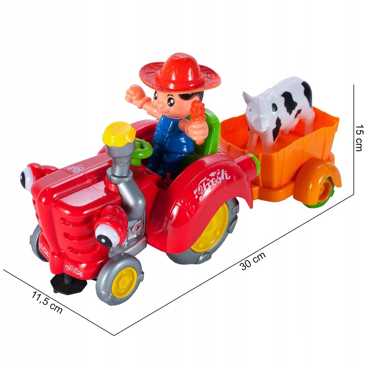 TRAKTOR TRAKTOREK FARMERA Z PRZYCZEPKĄ INTERAKTYWNY JEŹDZI ŚPIEWA KRÓWKA