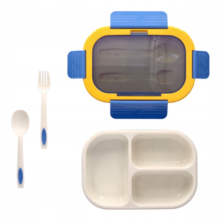 ŚNIADANIÓWKA LUNCHBOX 3 PRZEGRÓDKI SZTUĆCE LUNCH BOX POJEMNIK ŚNIADANIE