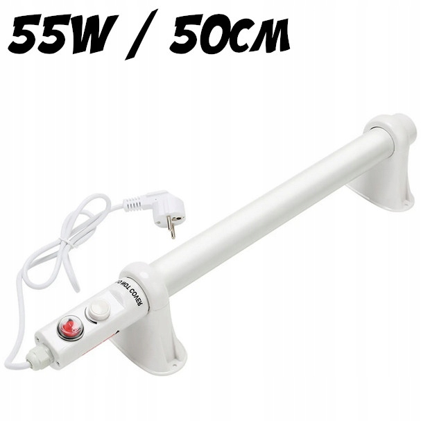 GRZEJNIK RUROWY Z TERMOSTATEM 55W, IP44, dł.50cm, łazienkowy, VF KRAKOW