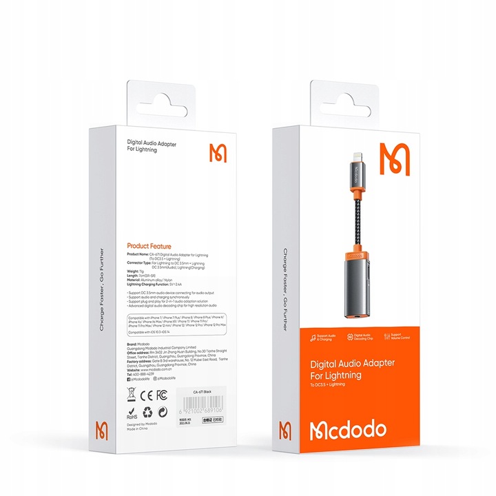 MCDODO PRZEJŚCIÓWKA ADAPTER LIGHTNING MINI JACK 3,5MM KABEL DO IPHONE 13 14