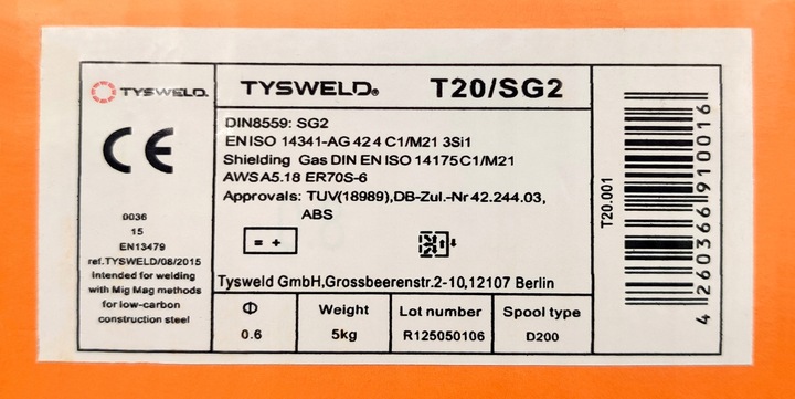 Drut spawalniczy MIG/MAG fi 0,6 mm 5 kg | TYSWELD T20/SG2 | Niemiecki