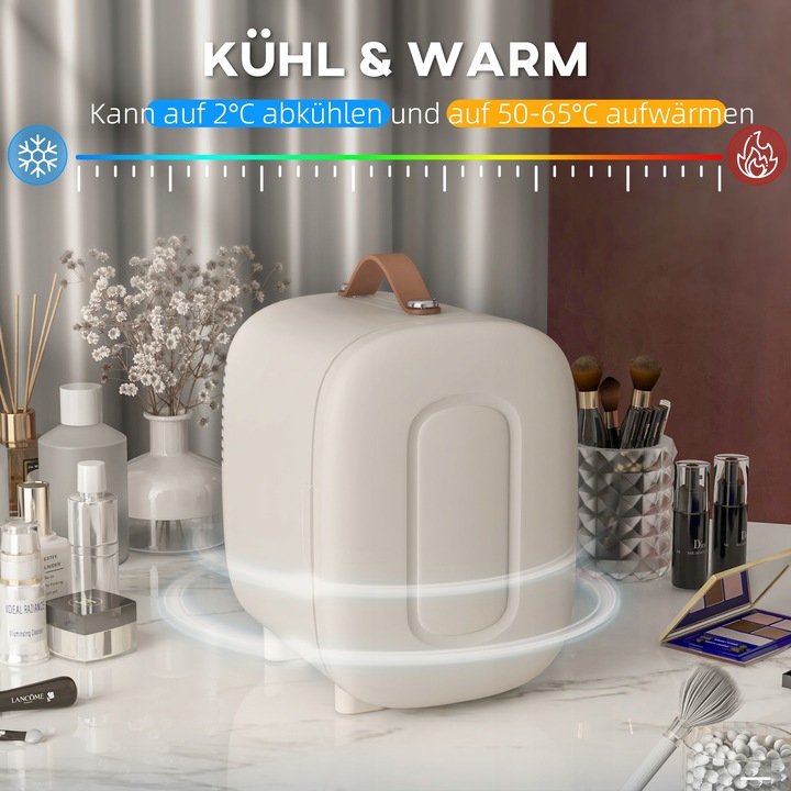 HOMCOM Mini Lodówka 4L, chłodzenie i podgrzewanie, przenośna, na kosmetyki.