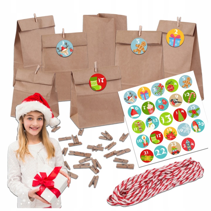 Kalendarz Adwentowy DUŻE Torebki Pusty Do Wypełnienia DIY Zrób To Sam