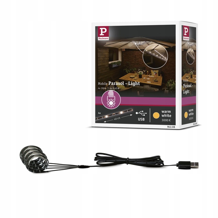 Zestaw Oświetlenia LED do Parasola Ogrodowego Markizy Namiotu USB PL94208