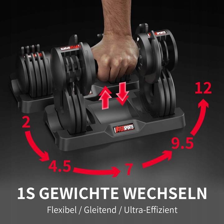 EnterSports 2 x 12 kg regulowane hantle z antypoślizgowym uchwytem do domu