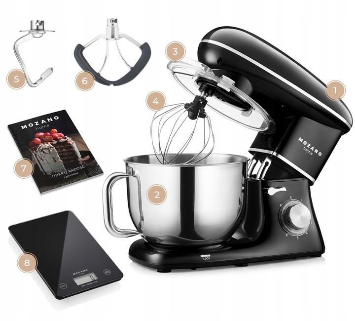 ROBOT KUCHENNY MIKSER PLANETARNY 6,2L DUŻY ZESTAW + WAGA + PRZEPISY MOZANO