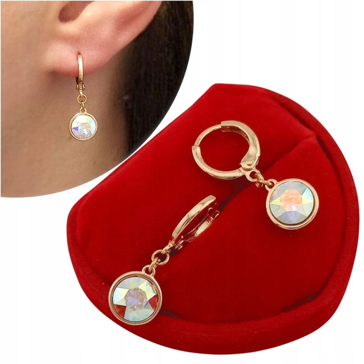 ZŁOTE KOLCZYKI WISZĄCE AURORE HOLO CYRKONIE WYJĄTKOWE DAMSKIE POZŁACANE 18K