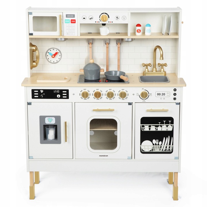 Duża Interaktywna Edukacyjna Drewniana Kuchnia z Oświetleniem LED 2 Poziomy