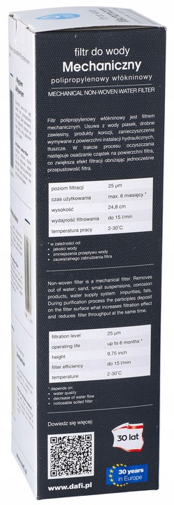 FILTR WKŁAD PRZEPŁYWOWY DAFI POLIPROPYLENOWY x4