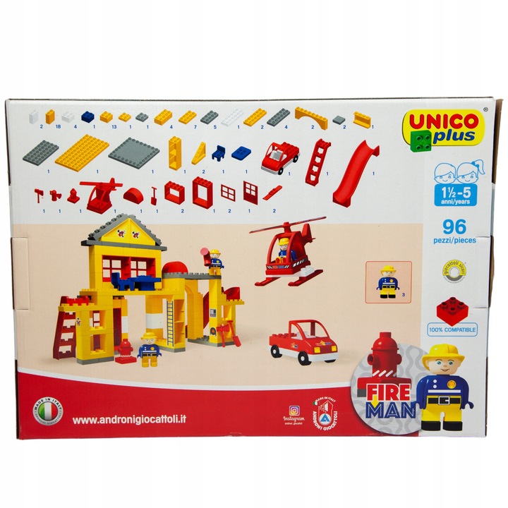 KLOCKI DLA DZIECI UNICO STRAŻ POŻARNA KONSTRUKCYJNE 96 ELEMENTÓW