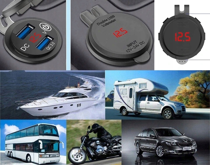 ŁADOWARKA SAMOCHODOWA 2xUSB QC3.0 WOLTOMIERZ DOTYK