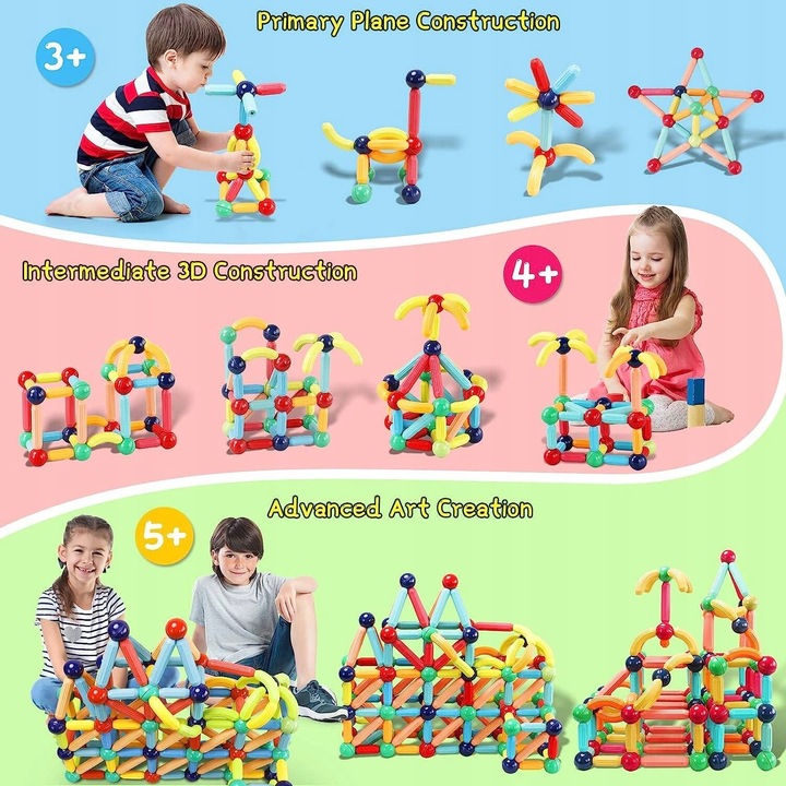 KLOCKI MAGNETYCZNE KONSTRUKCYJNE 42 ELEMENTY MEGA DUŻY ZESTAW EDUKACYJNE