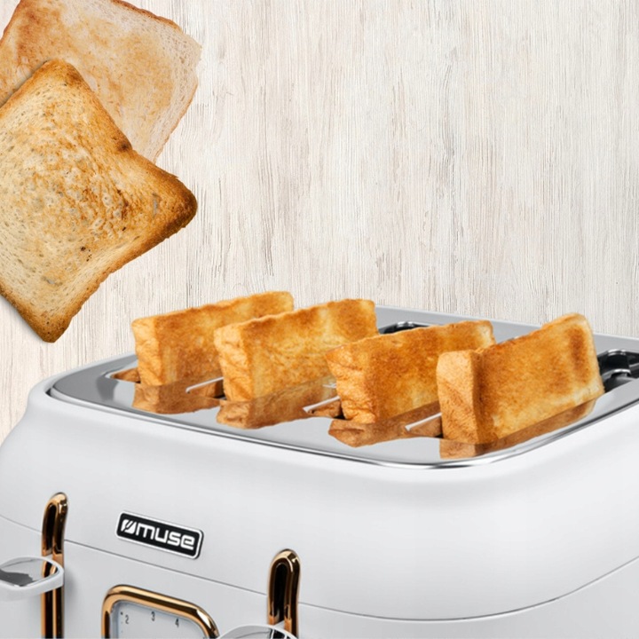 TOSTER OPIEKACZ 4 TOSTY RETRO 1800W NA 4 TOSTY BIAŁY/ZŁOTY MUSE MS-131W
