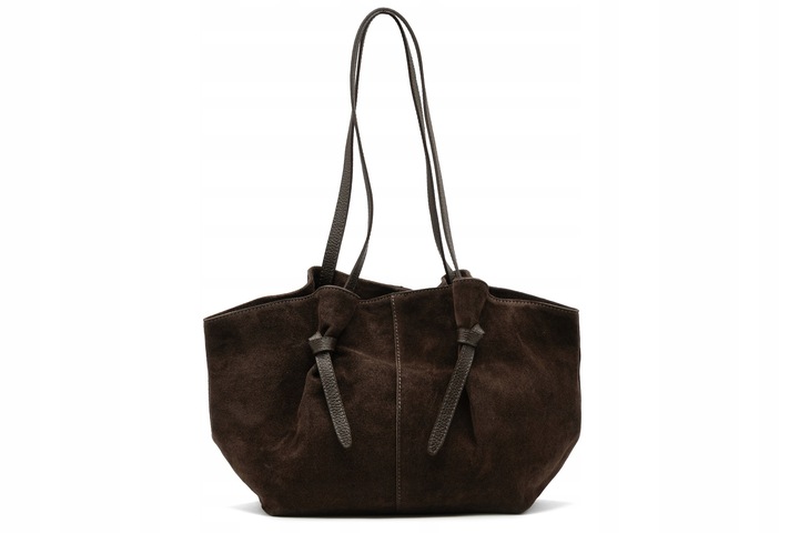 Czekoladowa torebka zamszowa shopper brąz SKÓRA ZAMSZ NATURALNY Vera Pelle