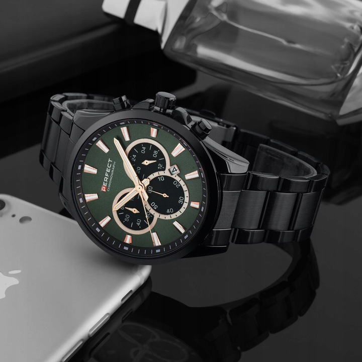 ZEGAREK MĘSKI PERFECT TONY +BOX +GRAWER złoty datownik cyfry czytelny