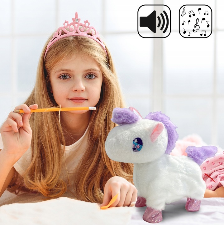 JEDNOROŻEC INTERAKTYWNY MASKOTKA KONIK CHODZI NA SMYCZY NA BATERIĘ