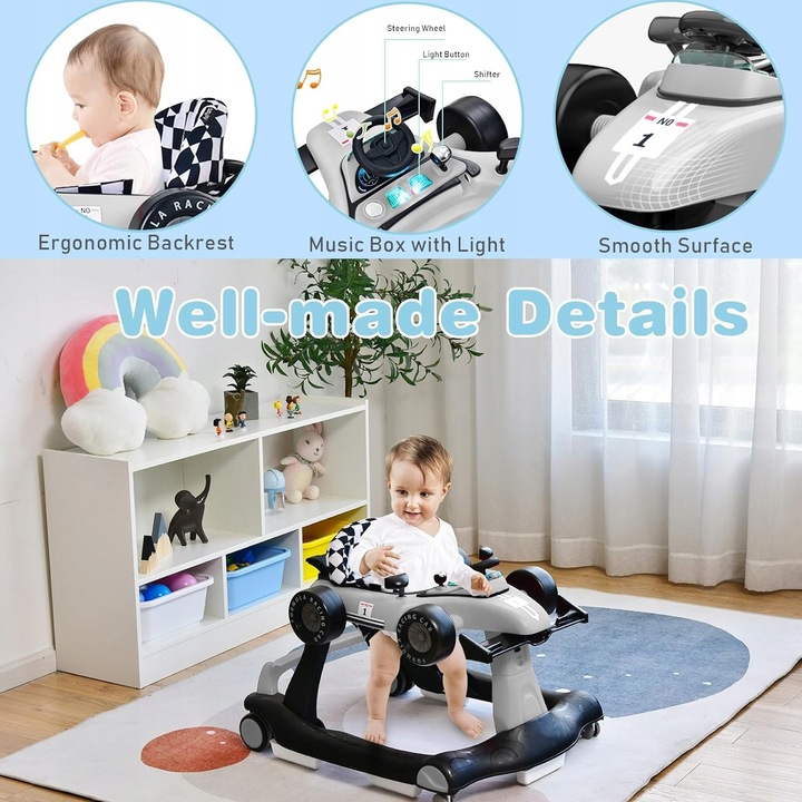 Chodzik dla dziecka 4 w 1, regulacja prawna ze względu na muzykę, szary