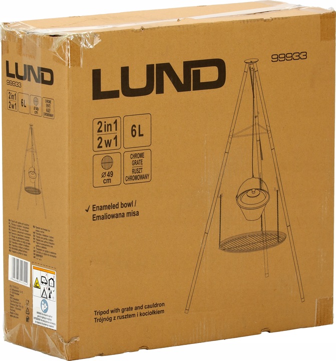 GRILL WISZĄCY WĘGLOWY NA TRÓJNOGU 49CM Z MISĄ KOCIOŁKIEM RUSZT STALOWY LUND