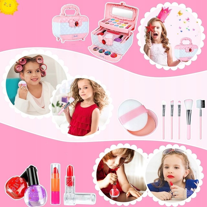KUFEREK KOSMETYKÓW ZESTAW DO MAKIJAŻU I PAZNOKCI MAKEUP DLA DZIECI PREZENT