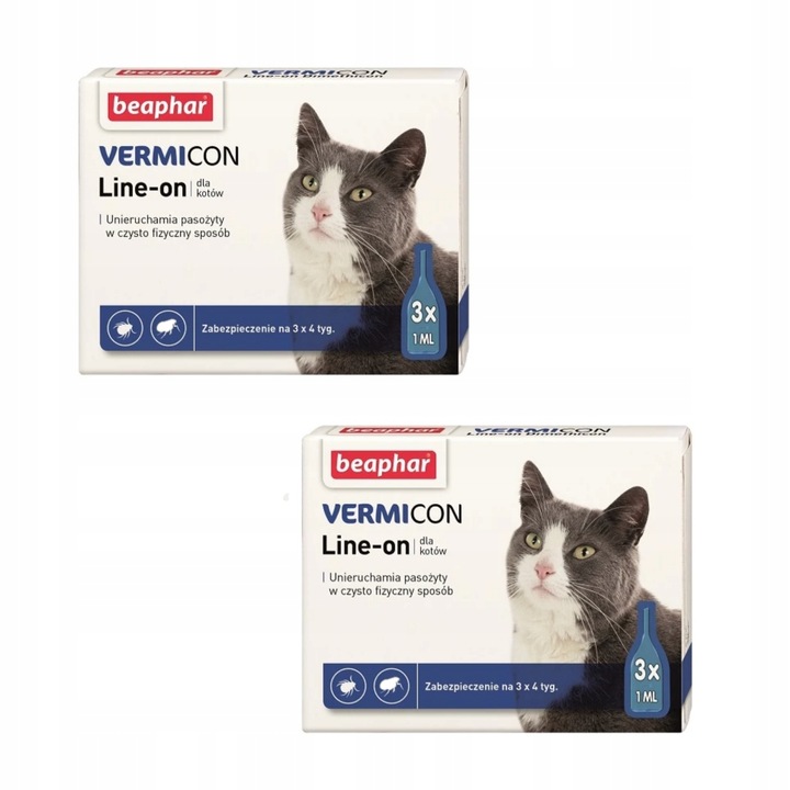 Beaphar VERMICON Krople KLESZCZE Pchły KOT 3x1ml
