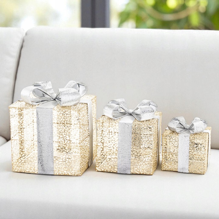 Ozdoba Prezenty zestaw 3 szt. LED Figurka świetlna świąteczna prezentowy