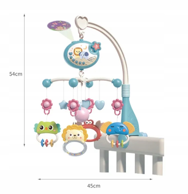 Karuzelka Niebieska do łóżeczka z Projektorem Muzyką Pilotem Pozytywka