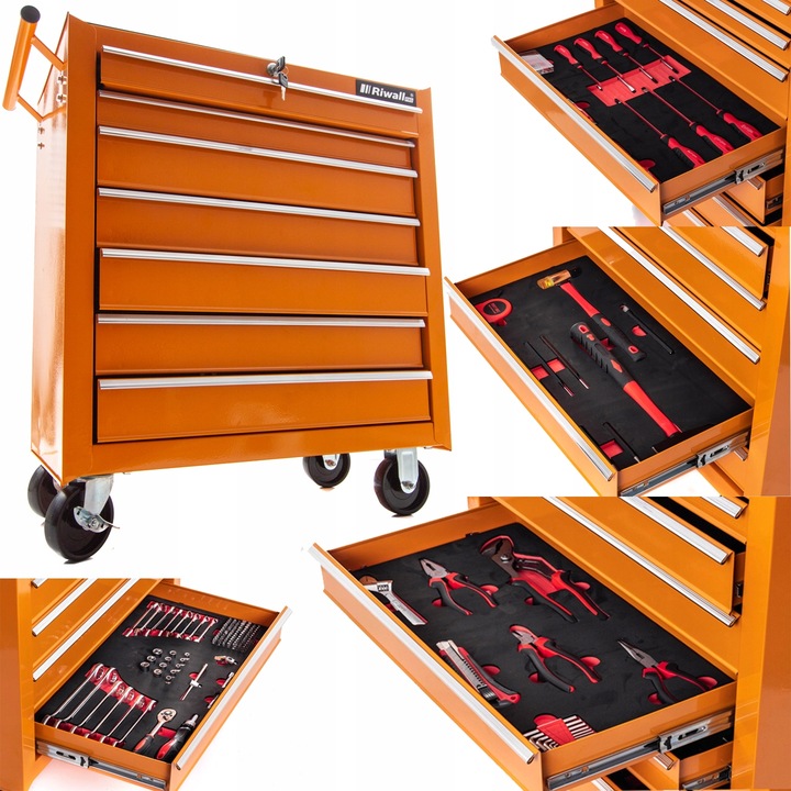 SZAFKA POMARAŃCZOWA WARSZTATOWA WÓZEK NARZĘDZIOWY 688 EL. PRO 7 SZUFLAD