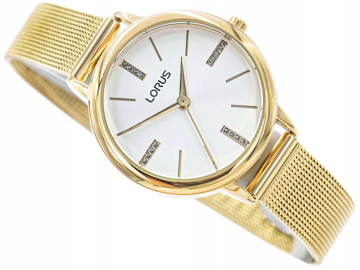 DAMSKI ZEGAREK LORUS RG214QX5 NA BRANSOLECIE MESH Z CYRKONIAMI ZŁOTY