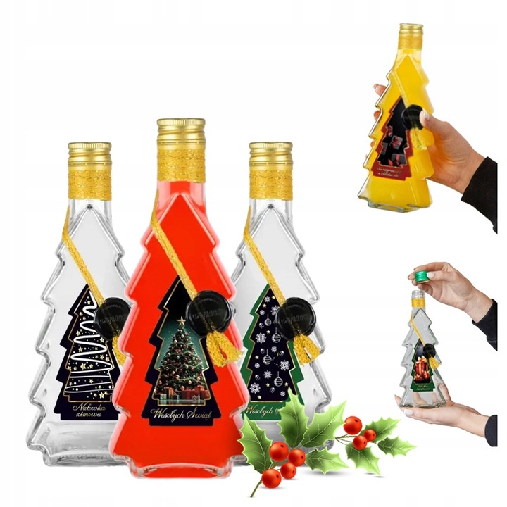 5x Butelki CHOINKA 500ml ZDOBIONA ŚWIĄTECZNA butelki na święta prezent