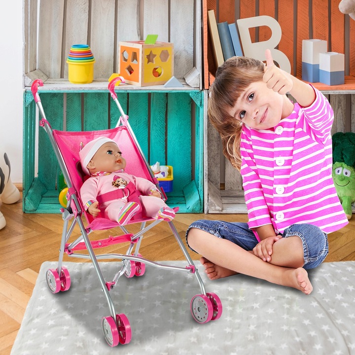 WÓZEK DLA LALEK SPACERÓWKA PARASOLKA JEDNOROŻEC LEKKI SKŁADANY SPACEROWY