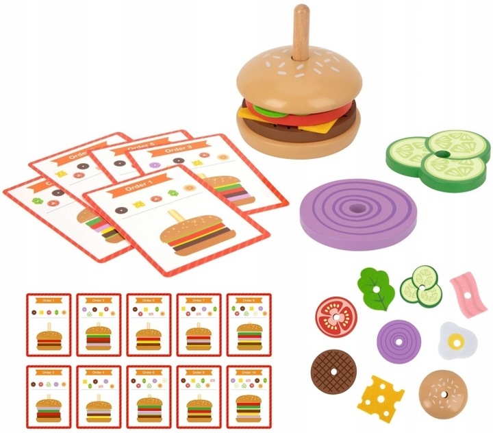WOOPIE GREEN Drewniany Burger Układanka Klocki Kanapka Karty Klocki 15