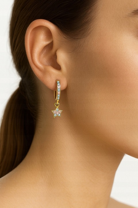 Srebrne kolczyki wiszące dla dziewczynki gwiazdki kółka srebro pozłacane